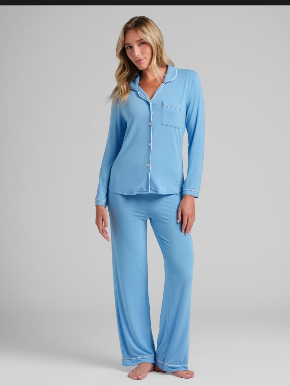 Comfrt Light Blue Women's Pajama Set Button-Down Long Sleeve Luna Lounge Y2KCore